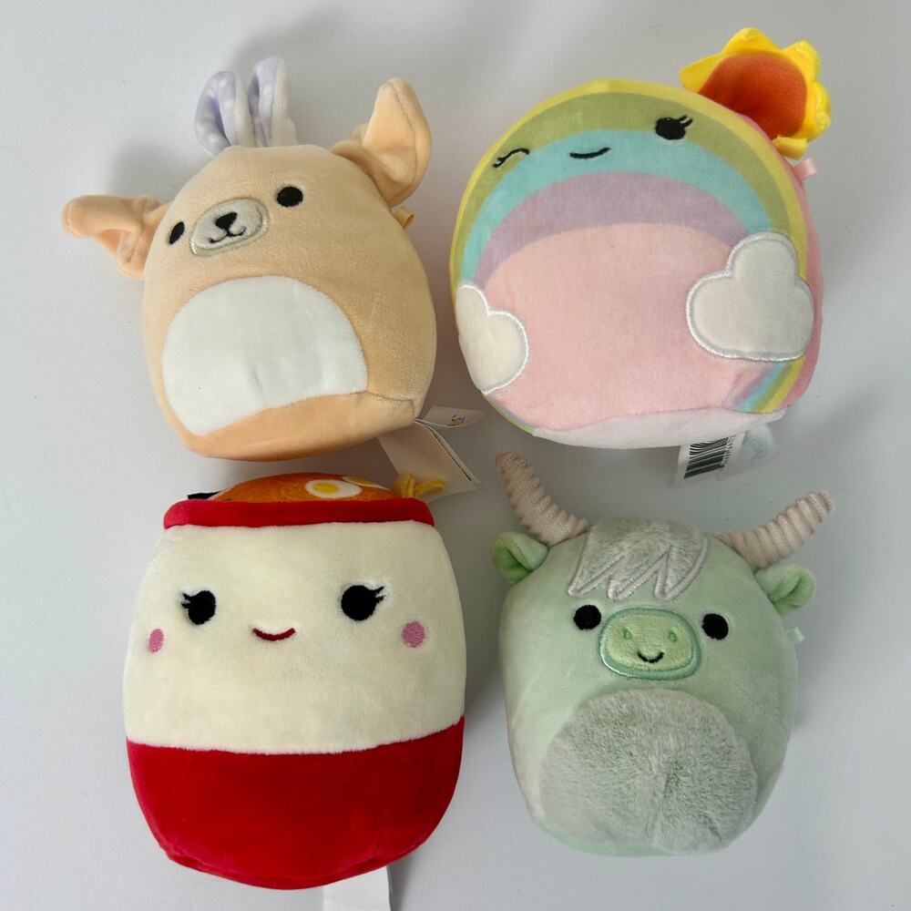 Squishmallows Lot of 4 Mini Plush Bundle Ramen Animals Rainbow